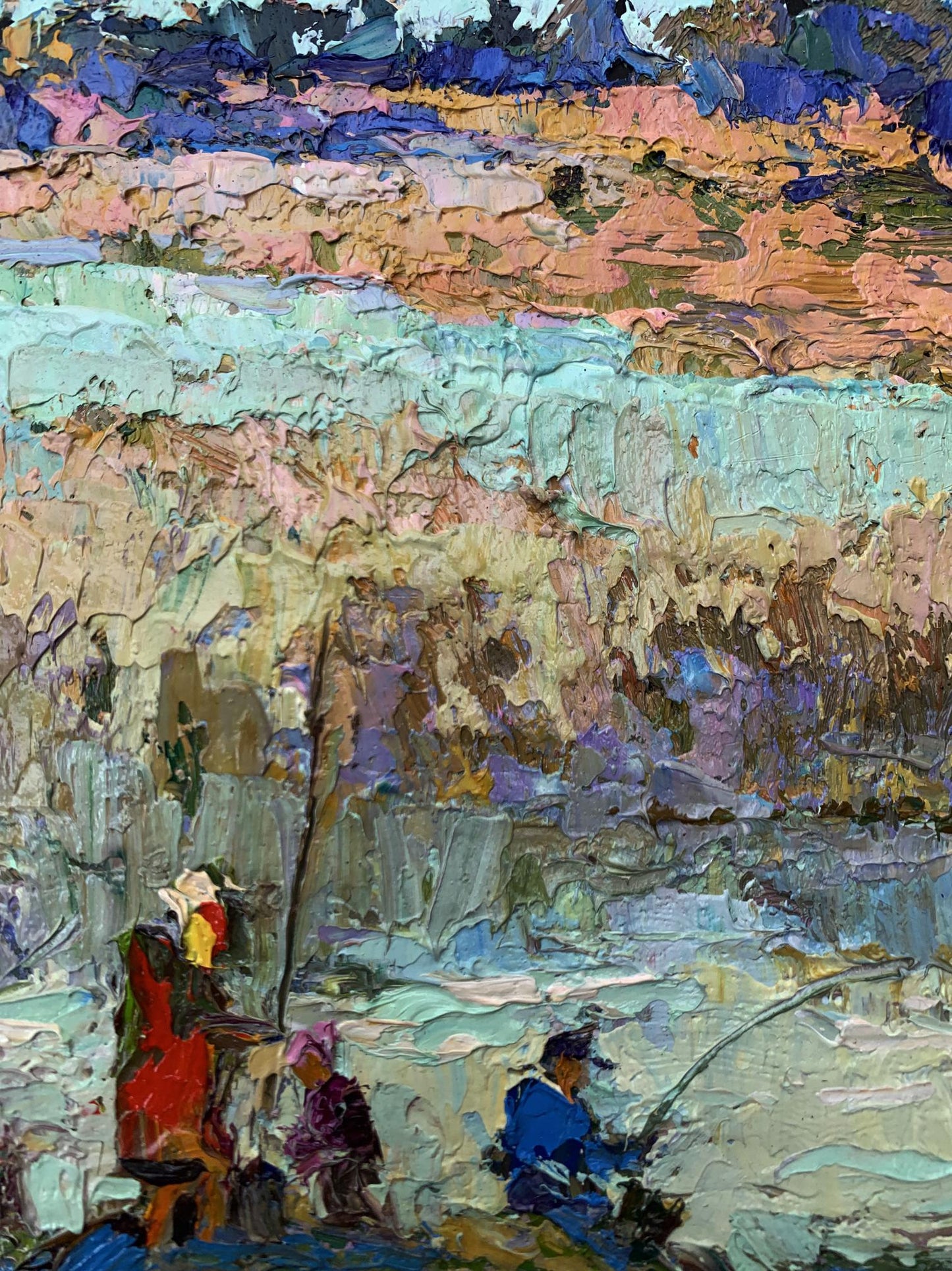 Impressionistic oil painting Fishing with Friends by Oksana Ivanyuk