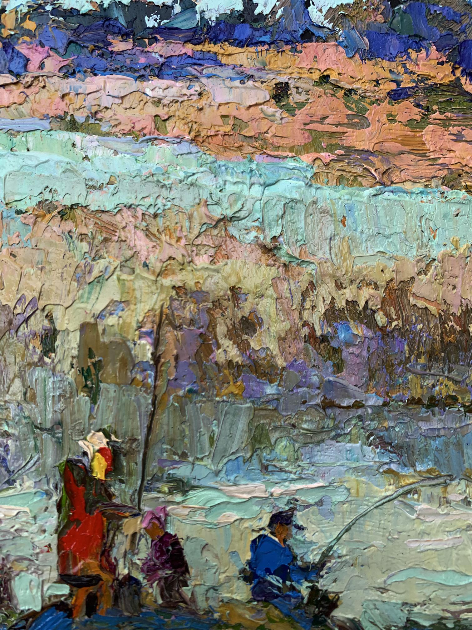 Impressionistic oil painting Fishing with Friends by Oksana Ivanyuk