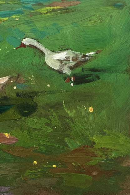 Oil painting of white goose with red beak by Yuriy Suprunchuk