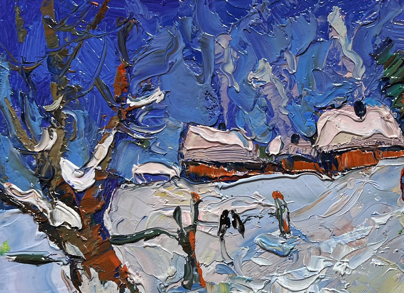 Vibrant impressionist oil painting of Oksana Ivanyuks snowy village streets