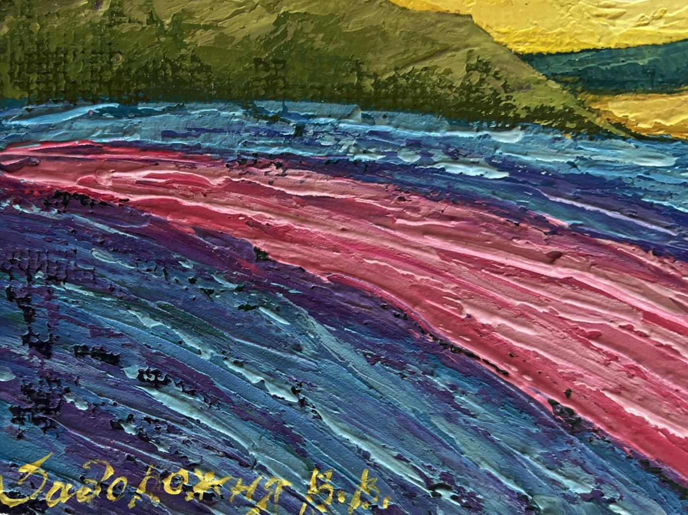 Vibrant oil painting Yellow lights of sunset by V. Zadorozhnya