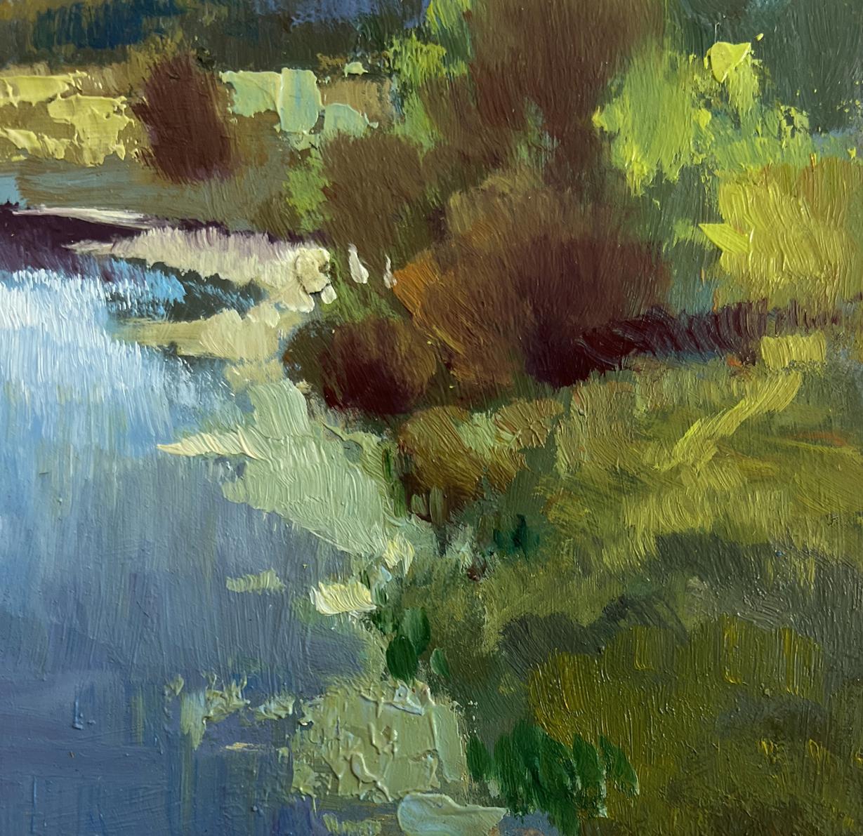 Impressionistic oil painting of sunset clouds over river by Yuriy Suprunchuk