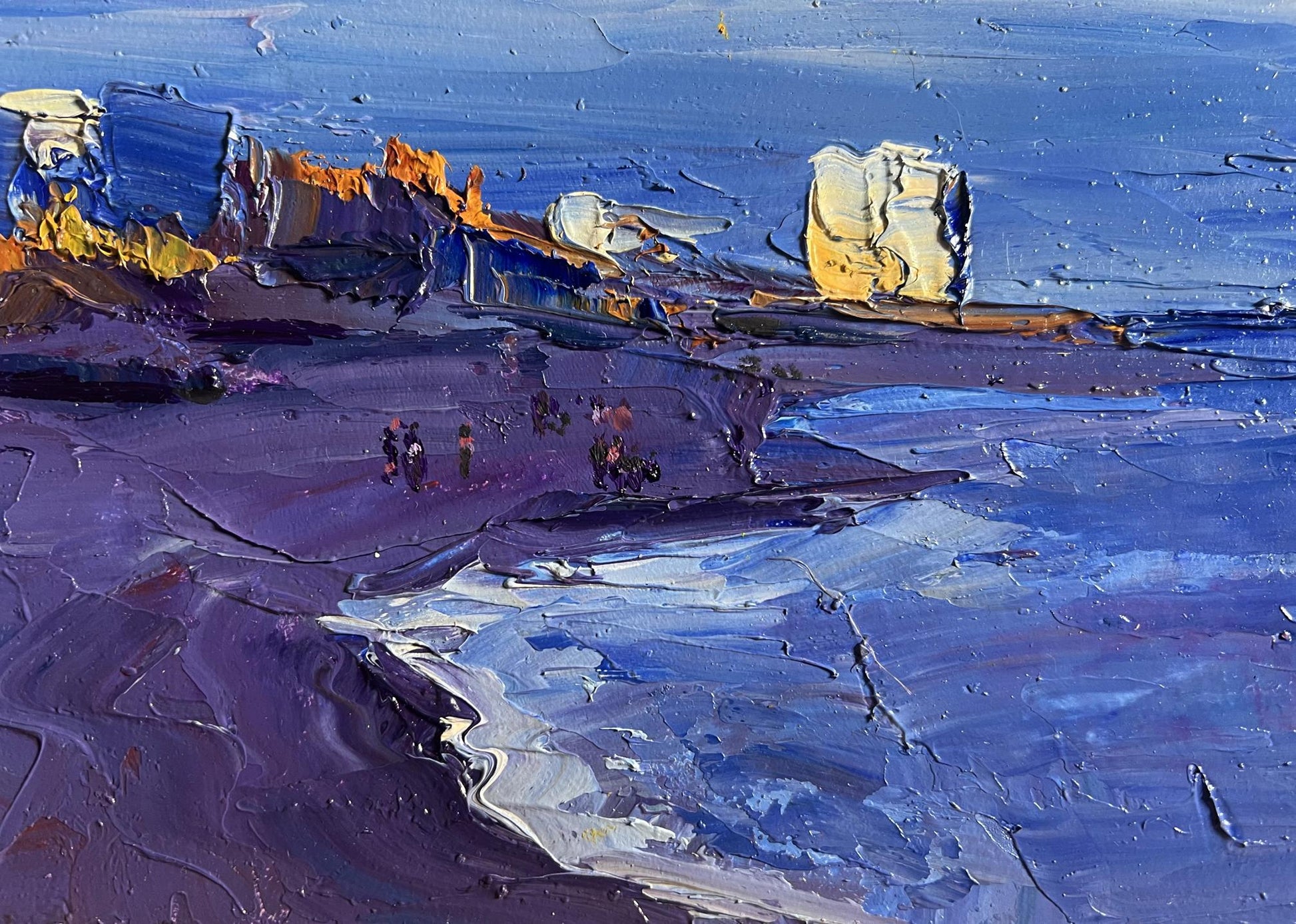 Oil painting On the sea coast by Boris Serdyuk, textured coastal scene