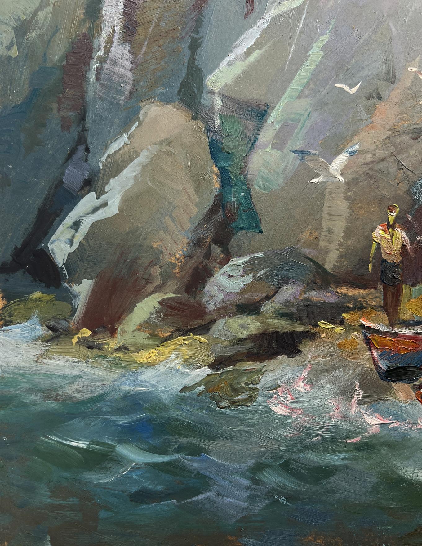 Oil painting Whisper of the Sea Waves by Yuriy Suprunchuk, rugged coastal scene