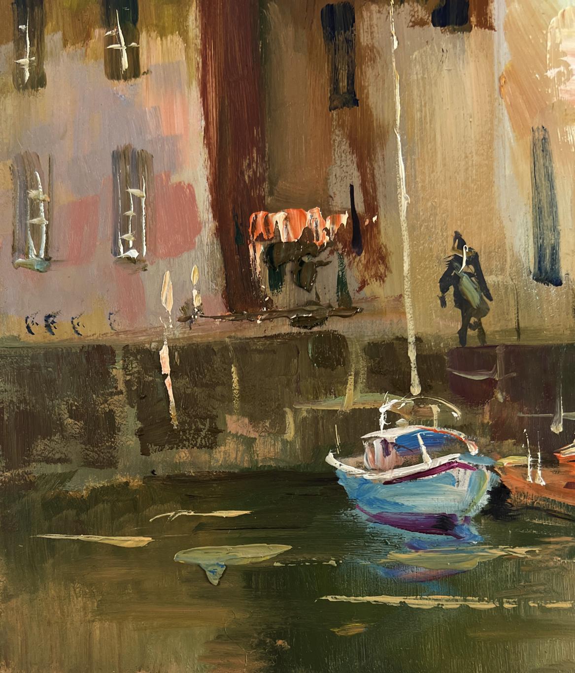 Oil painting of Venice streets by Yuriy Suprunchuk with boat in water