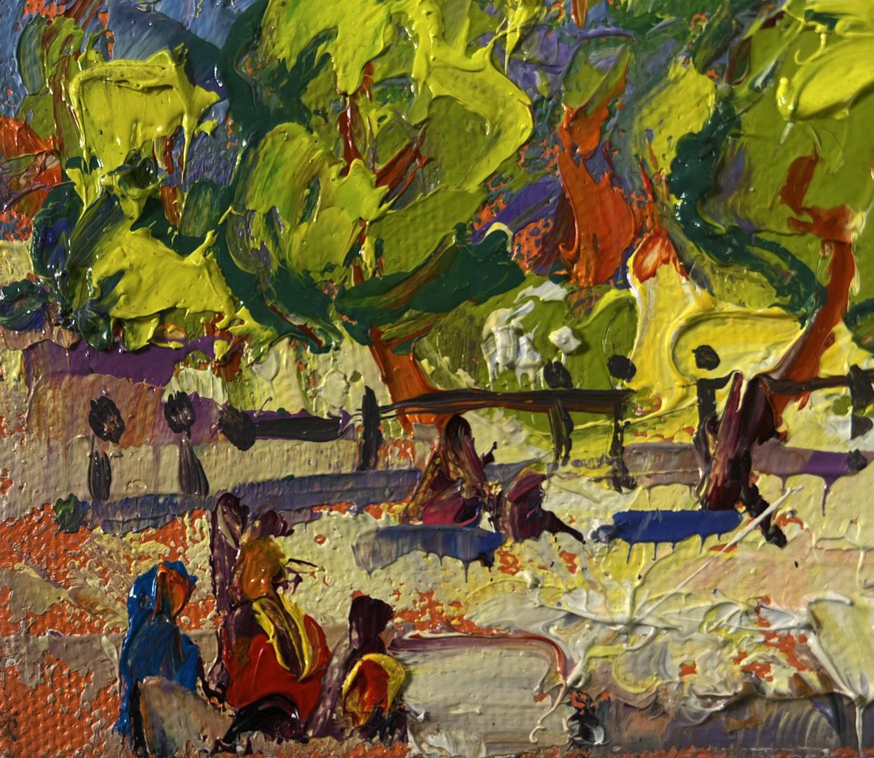 Vibrant impressionist oil painting Spring city in shade of trees by Oleksiy Ivanyuk