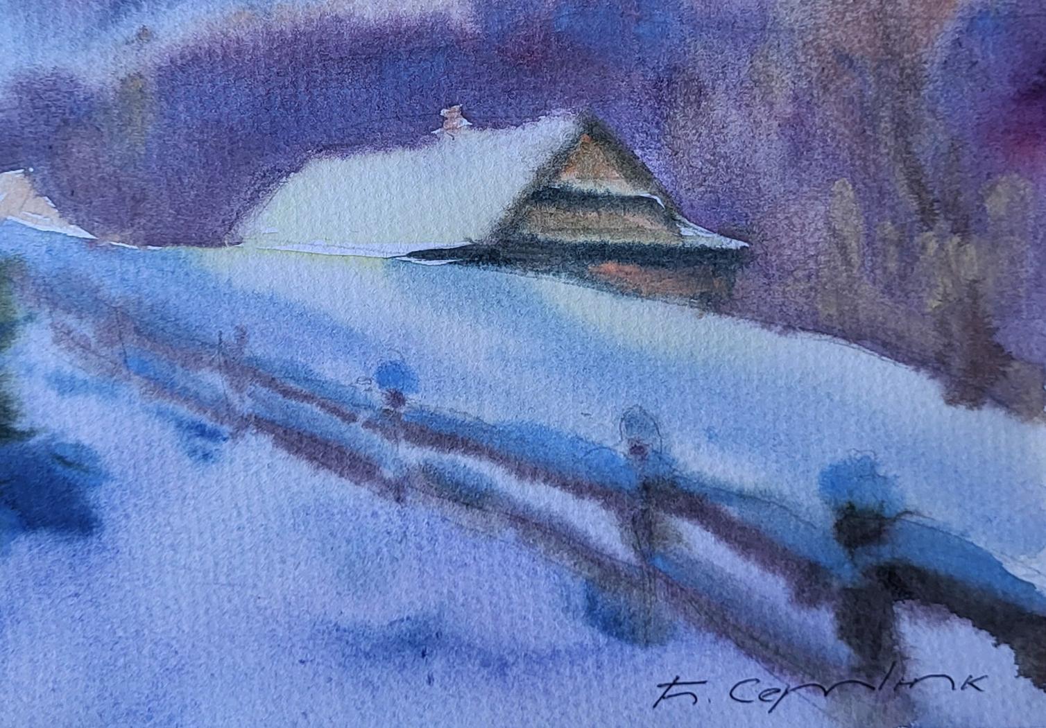 Watercolor painting Silence of a snowy day by Boris Serdyuk