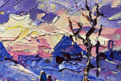 Oil painting Romantic winter evening by Oleksiy Ivanyuk with black tree