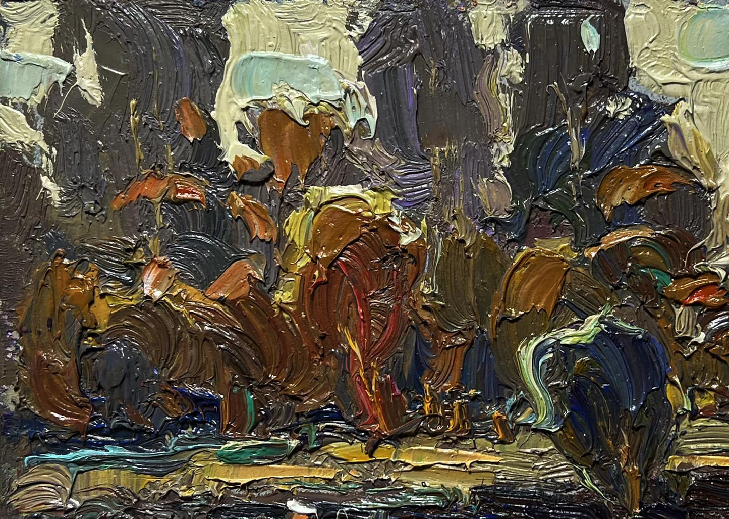 Textured impasto oil painting Deep into the forest across the river by Oleksiy Ivanyuk