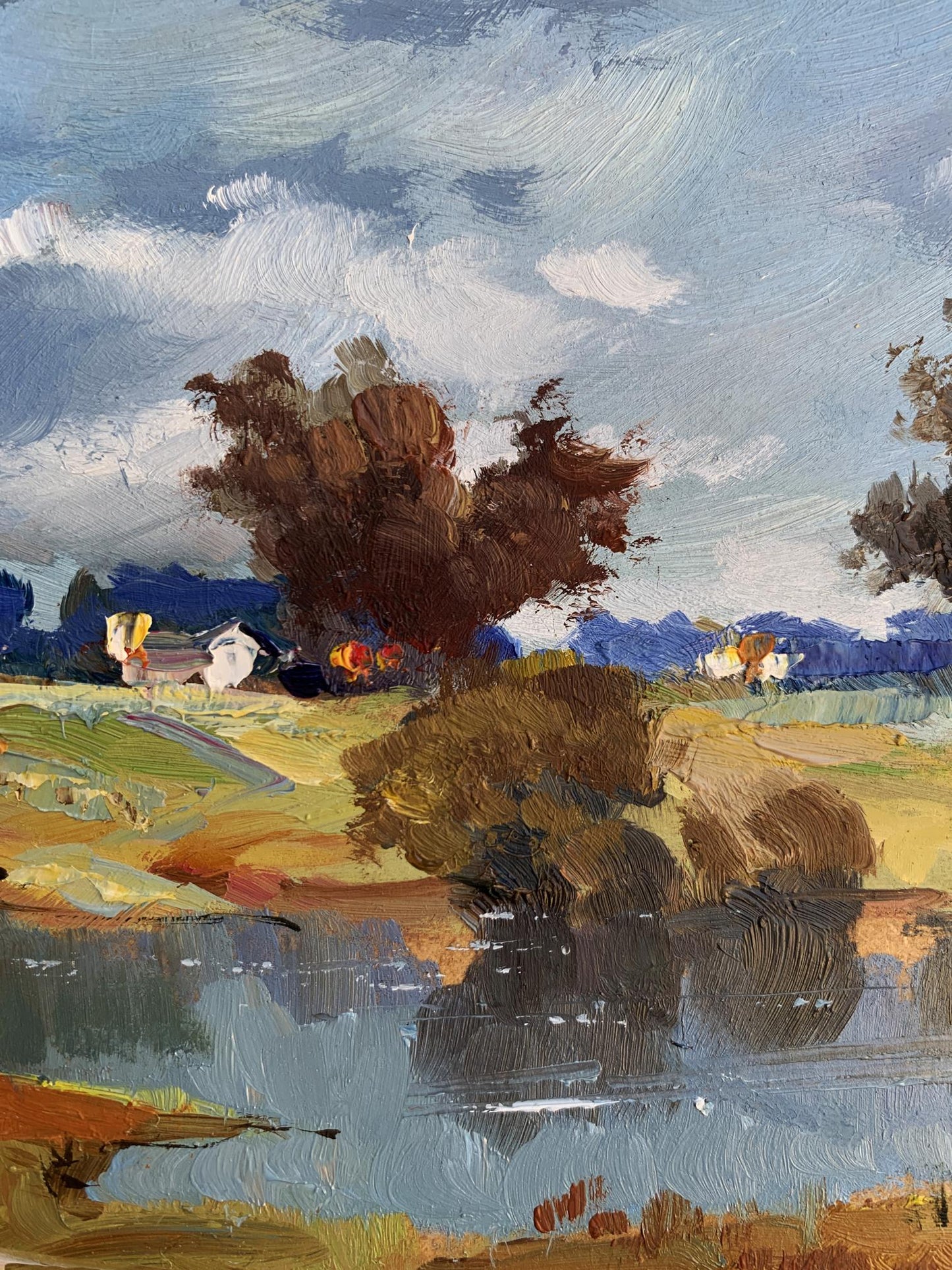 Oil painting River Silence by Yuriy Suprunchuk, serene autumn landscape