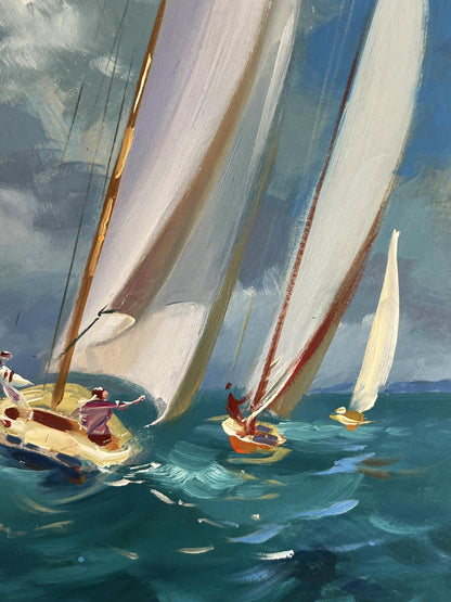 Oil painting of sailboats at sea by Yuriy Suprunchuk