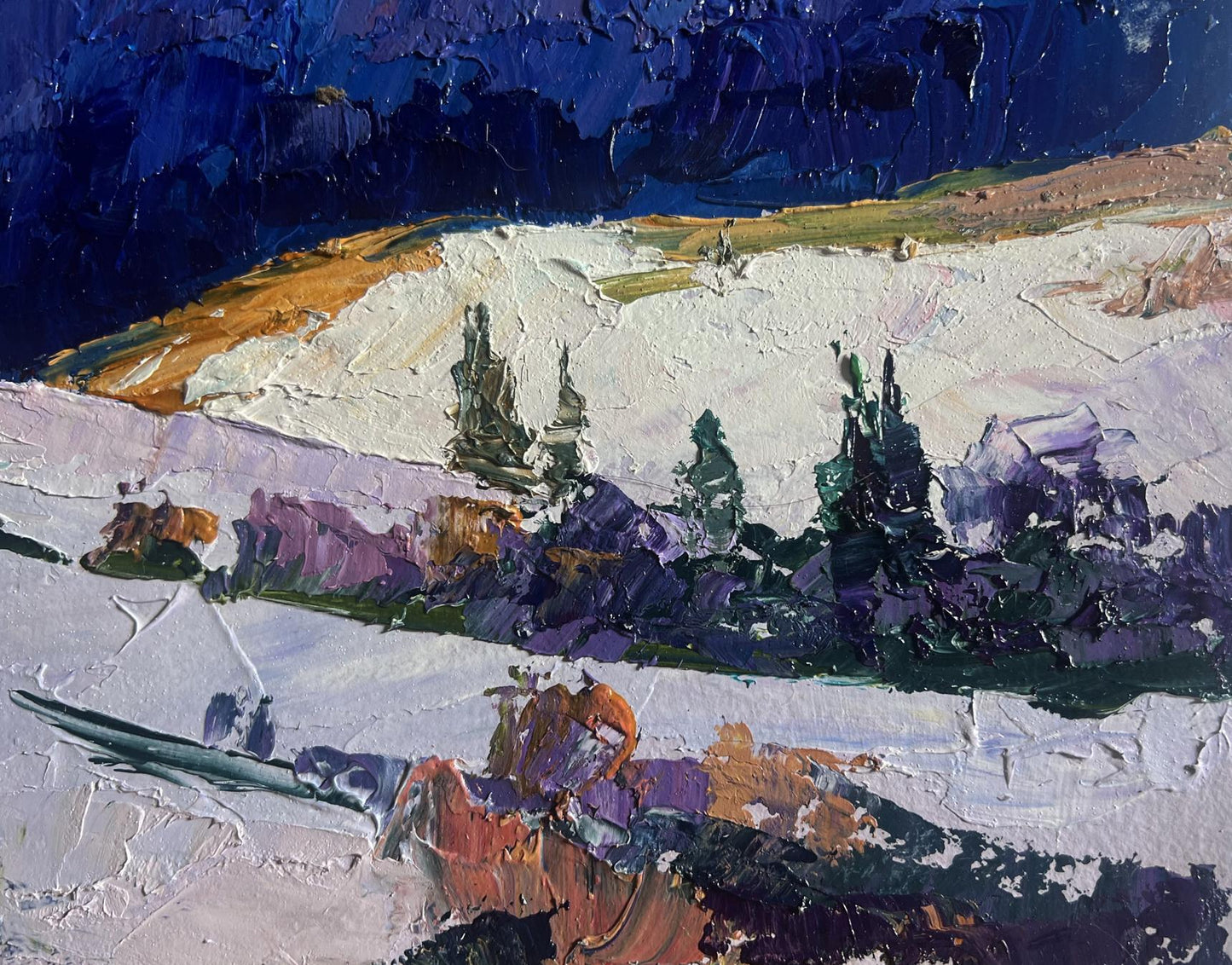 Oil painting of snowy mountain expanses by Boris Serdyuk