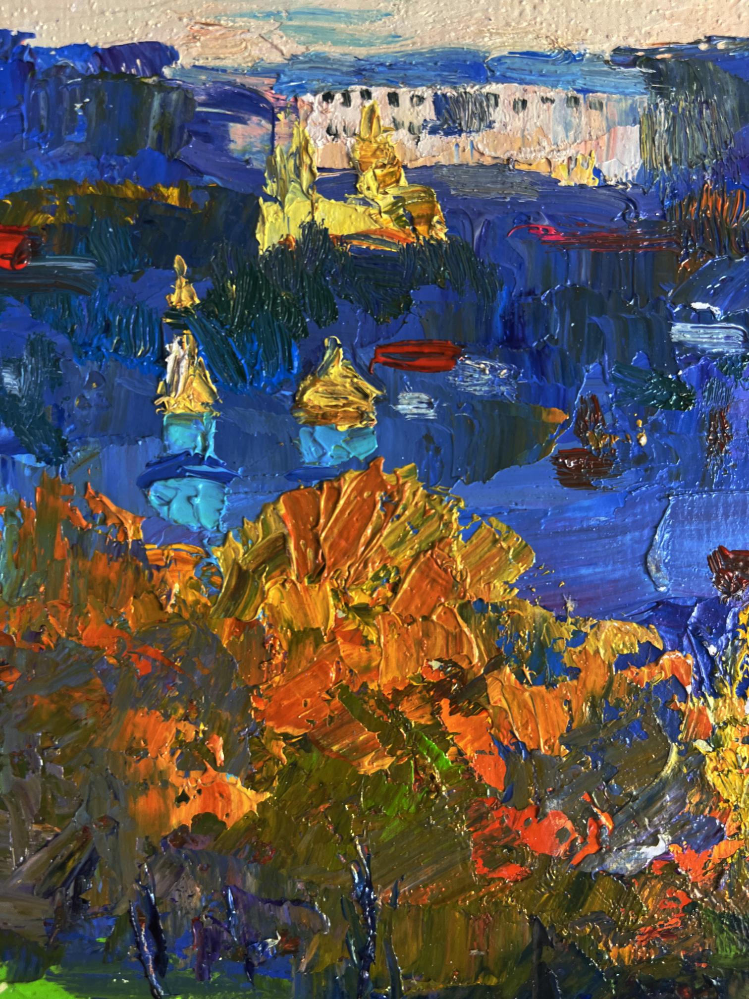 Vibrant impressionist oil painting View from the autumn forest by Boris Serdyuk