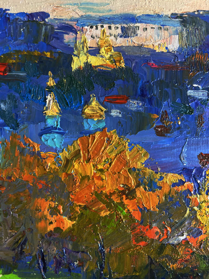Vibrant impressionist oil painting View from the autumn forest by Boris Serdyuk