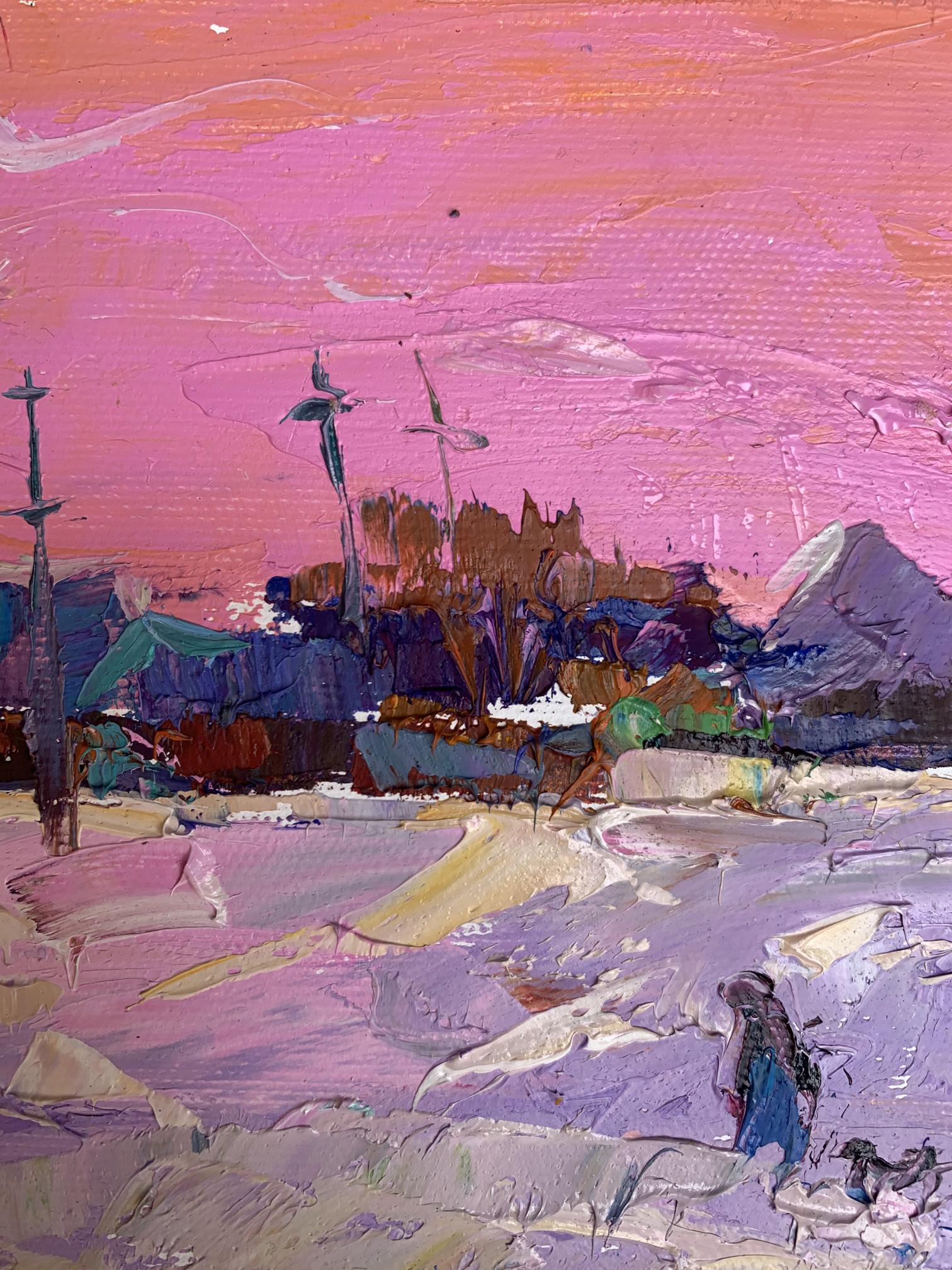 Oil painting It snowed in the evening by Oksana Ivanyuk, vibrant abstract landscape