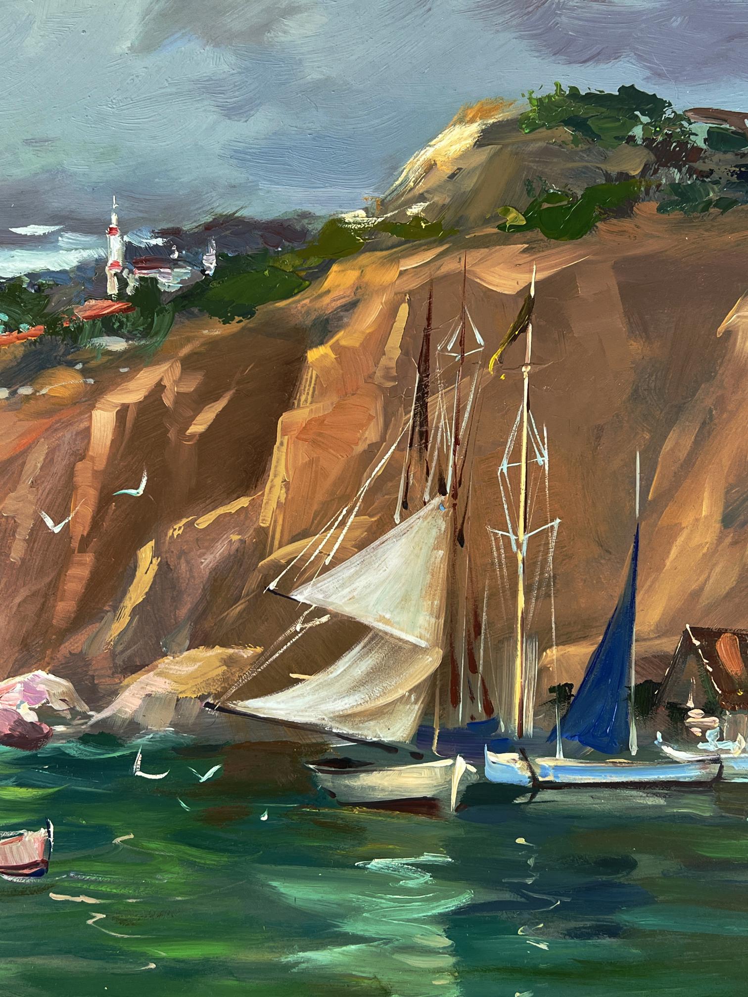 Oil painting Ships at the mountain by Yuriy Suprunchuk coastal scene
