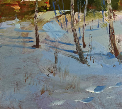 Textured impressionist oil painting of winter path by Yuriy Suprunchuk