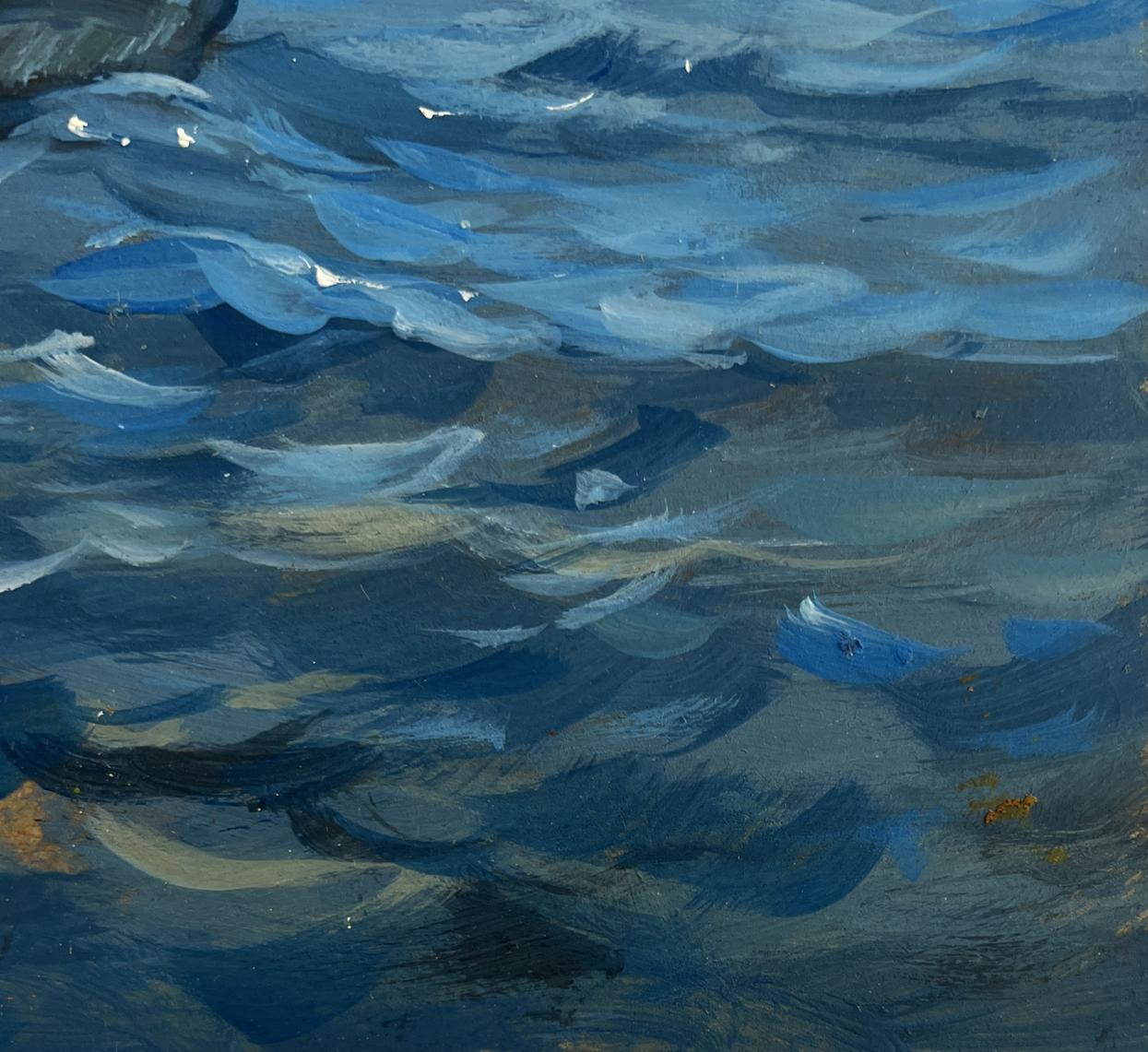Textured oil painting of evening ocean waves in boat by Yuriy Suprunchuk