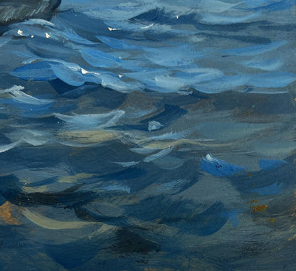 Textured oil painting of evening ocean waves in boat by Yuriy Suprunchuk