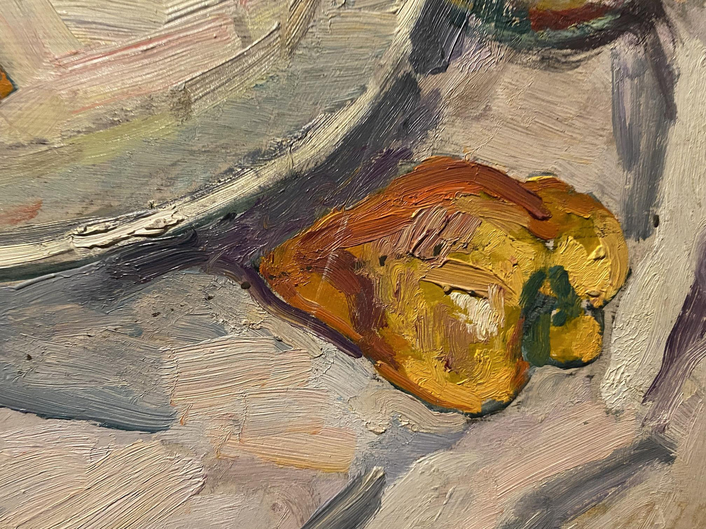 Oil painting Morning Breakfast by Stanislav Petrashevsky: textured yellow bell pepper