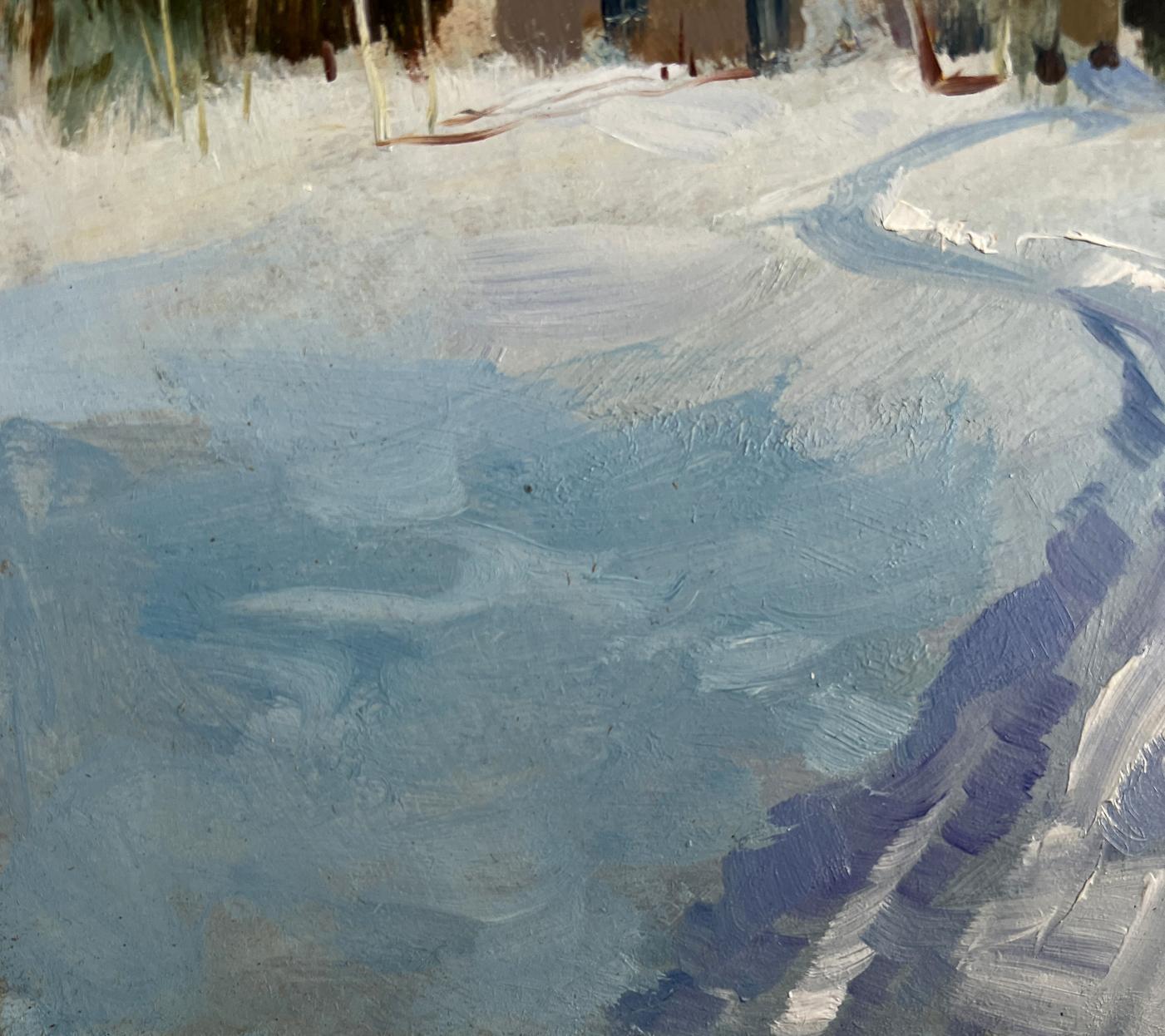 Oil painting Winter night comfort by Yuriy Suprunchuk snowy landscape