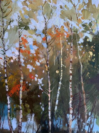 Oil painting of birch autumn forest by Yuriy Suprunchuk