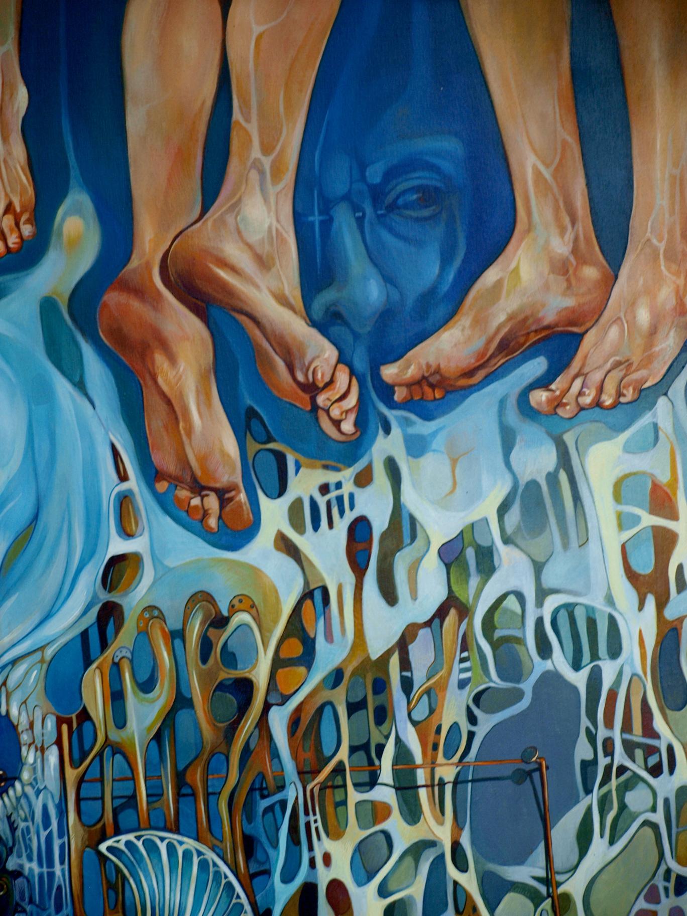 Surreal blue face mural by Arjuna Konsta G. Amelinn oil painting