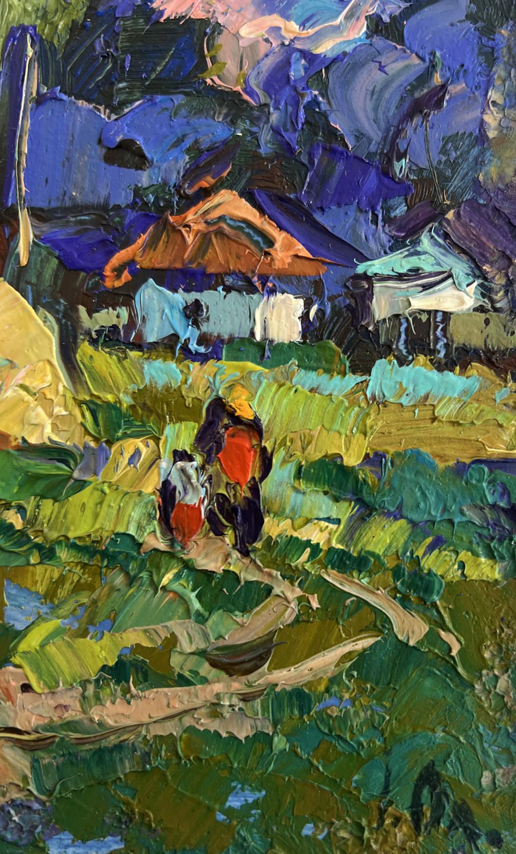 Vibrant impressionist oil painting by Oleksiy Ivanyuk: house near forest