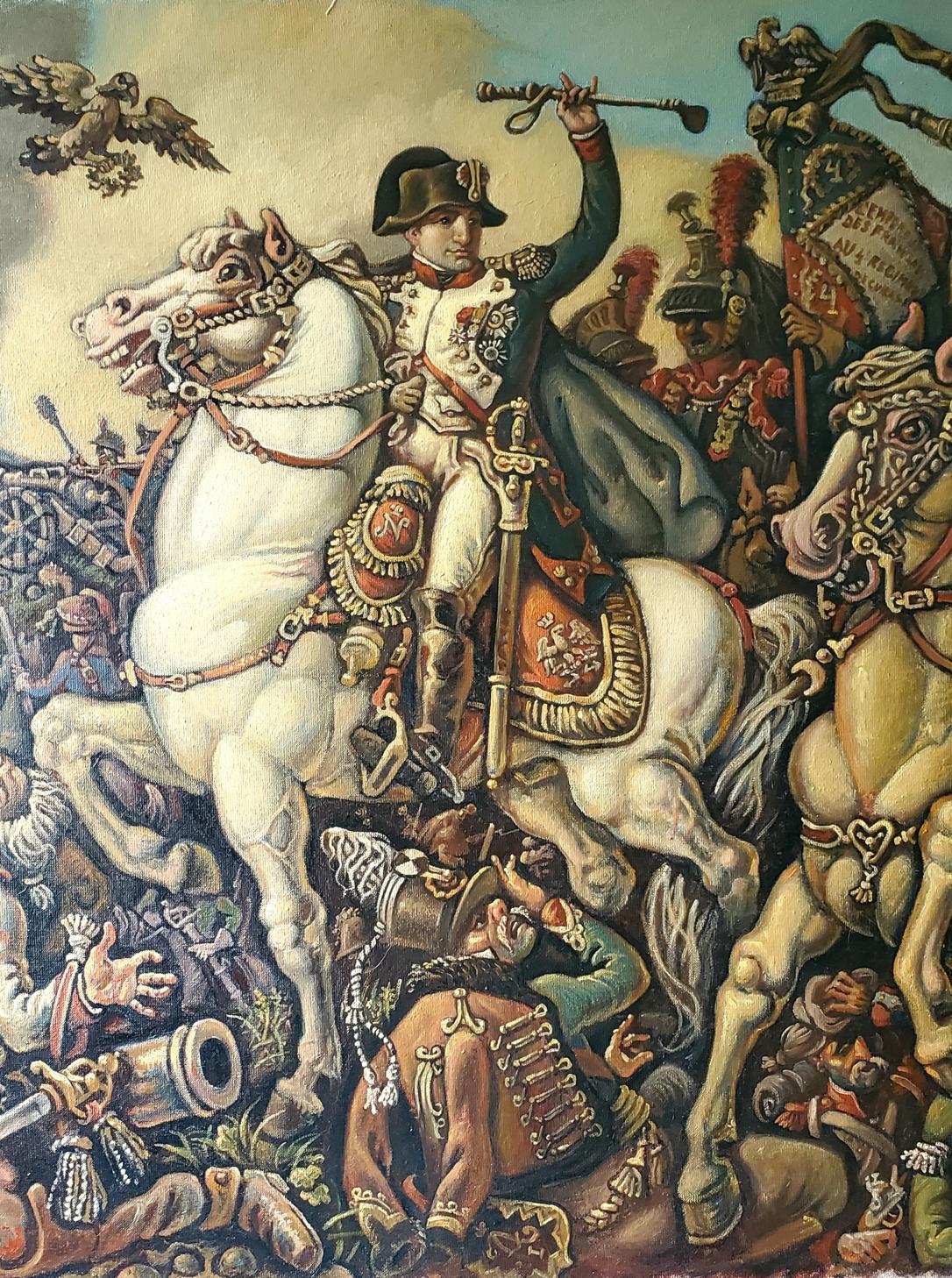 Oil painting of Napoleon at Austerlitz on white horse by Daniil Litvinov