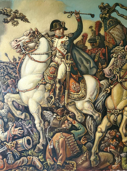 Oil painting of Napoleon at Austerlitz on white horse by Daniil Litvinov