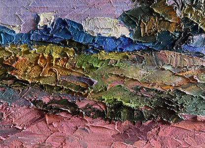 Oil painting September day in the field by Boris Serdyuk, textured blues and golds
