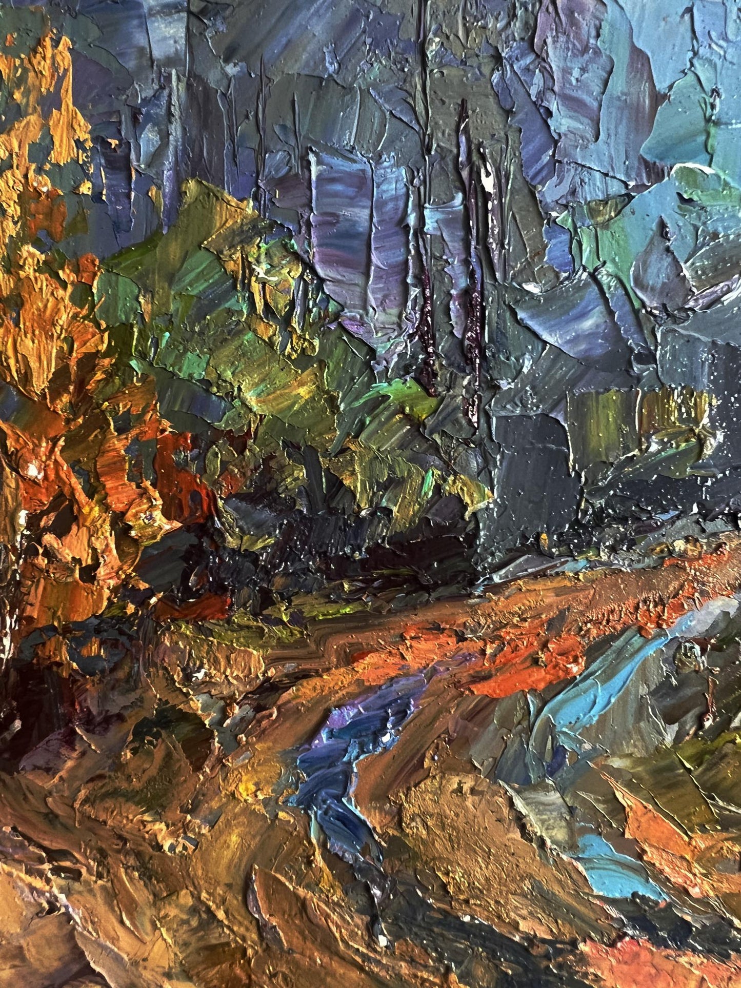 Oil painting Road to the autumn forest by Boris Serdyuk impasto landscape