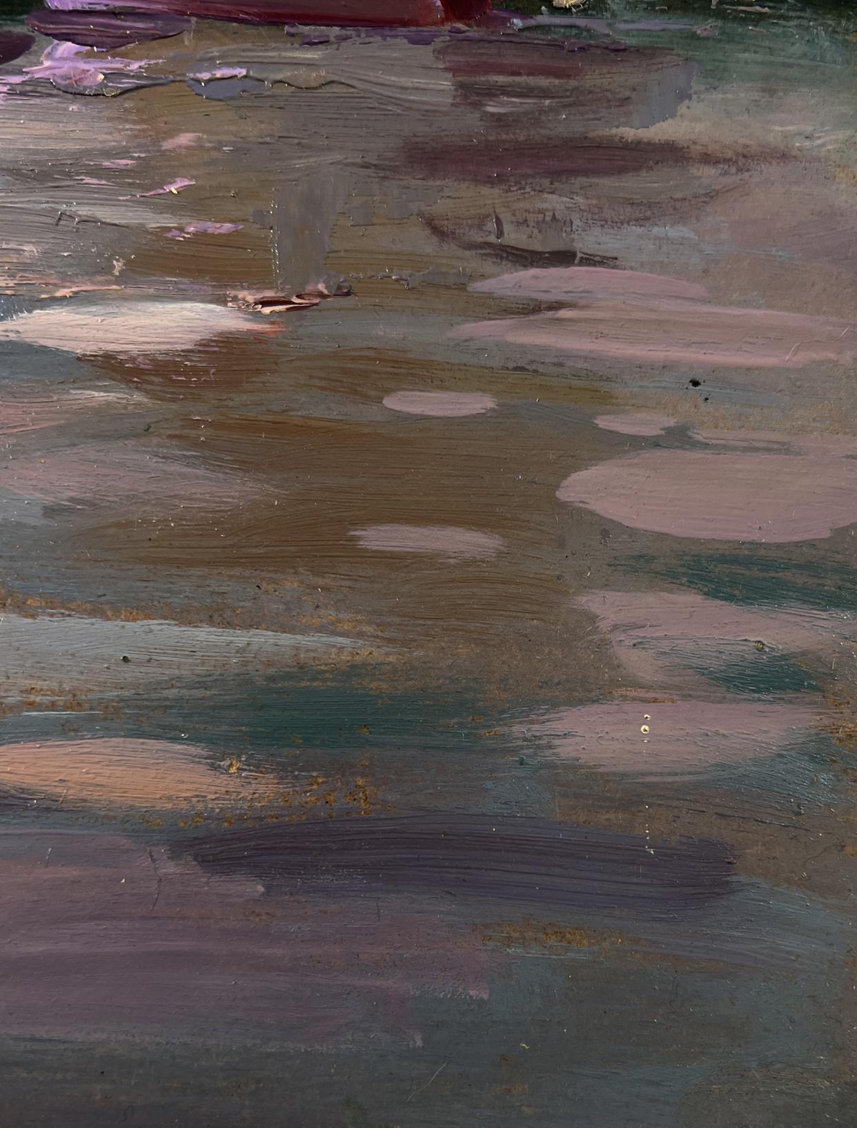 Abstract textured oil painting of city sailboats by Yuriy Suprunchuk