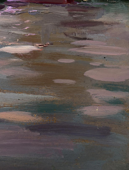 Abstract textured oil painting of city sailboats by Yuriy Suprunchuk