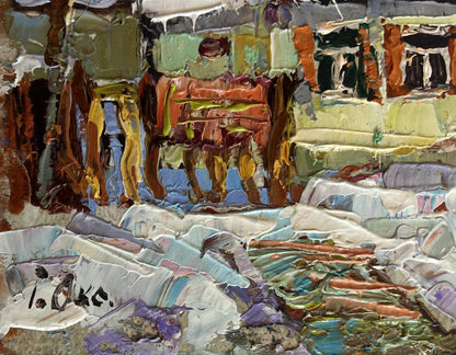 Oil painting Saturday winter day by Oksana Ivanyuk, textured impressionistic scene