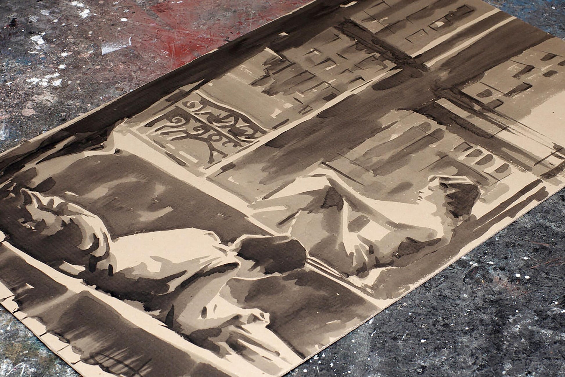 Sepia-toned ink drawing Forgotten Pleasures by Dima Filatov on paper