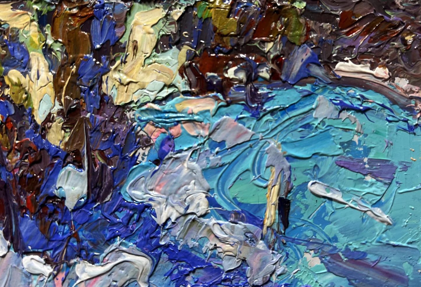 Large snowdrifts oil painting by Oleksiy Ivanyuk in blues and teals