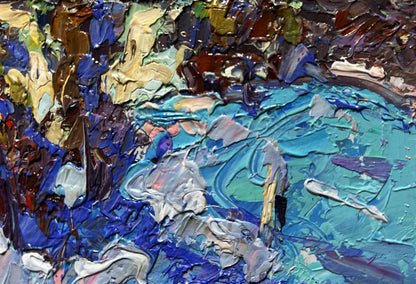 Large snowdrifts oil painting by Oleksiy Ivanyuk in blues and teals