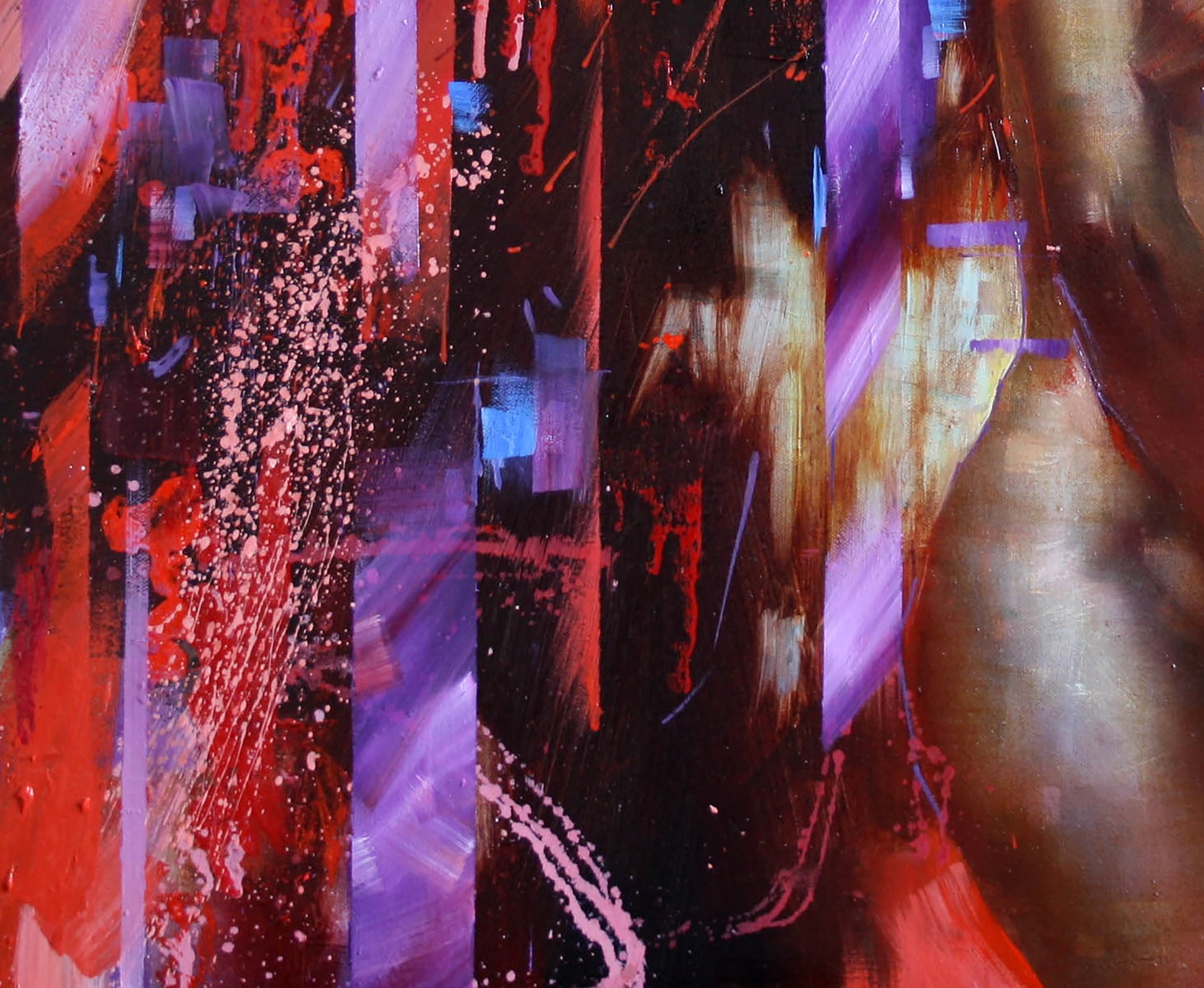 Oil painting Warm night by Alexander Dobrodiy with bold red purple black stripes