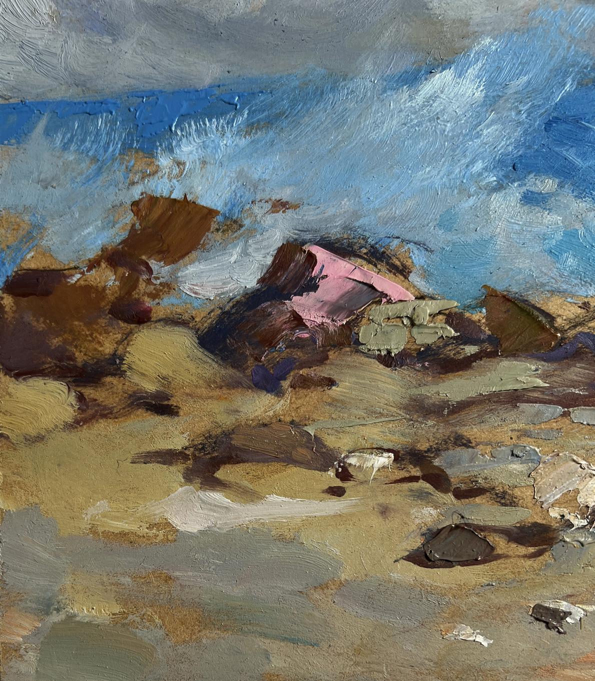 Oil painting Raging sea waves by Yuriy Suprunchuk, turbulent coastal rocks