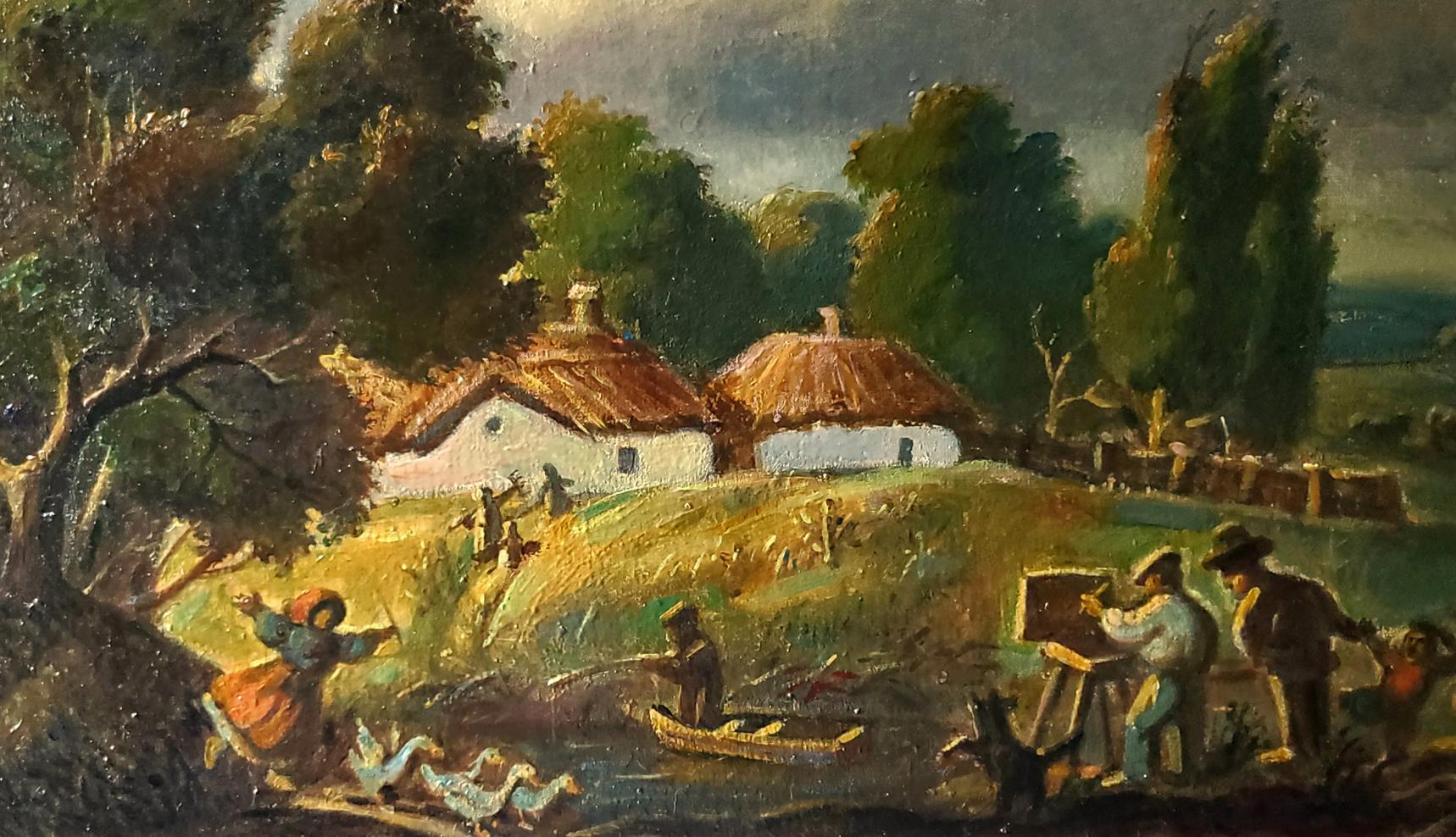Oil painting Before the Storm by Daniil Litvinov rustic village scene
