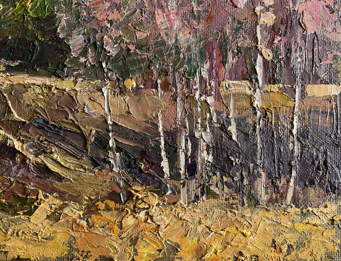 Oil painting Along the Forest Road by Boris Serdyuk, textured abstract landscape