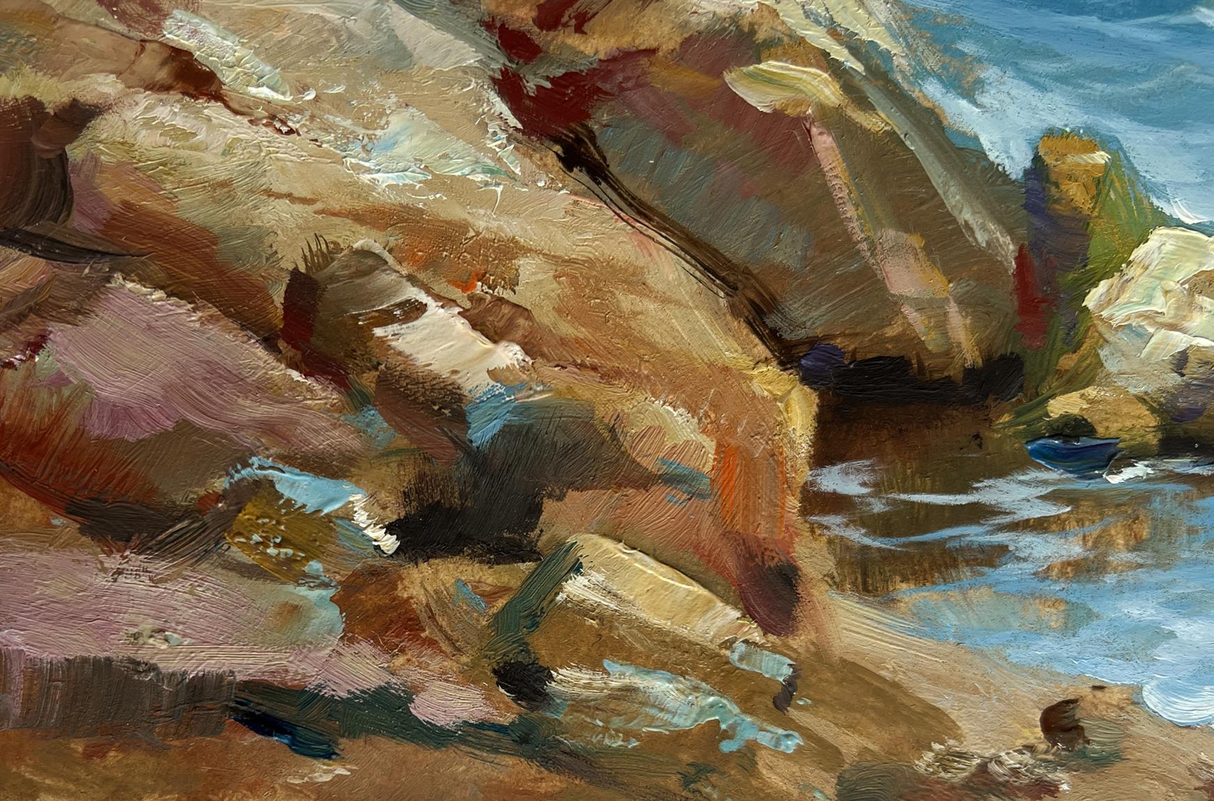 Textured oil painting of sailboats on sea horizon by Yuriy Suprunchuk