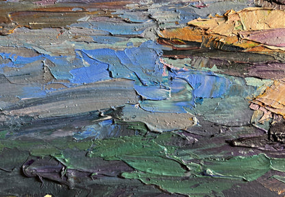 Oil painting Stone Coast by Boris Serdyuk with impasto blue green tones