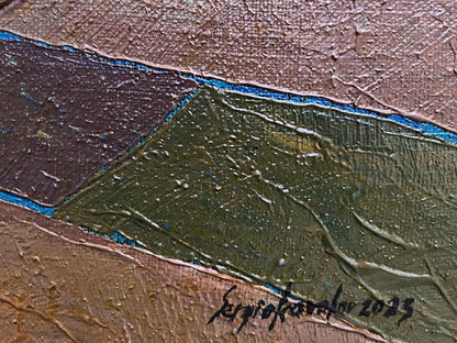 Textured impasto oil painting City Center by Serhiy Kovalev in earthy tones