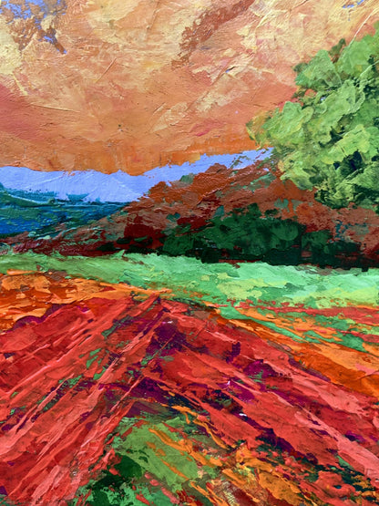 Vibrant impressionist oil painting of bright yellow sunset by V. Zadorozhnya