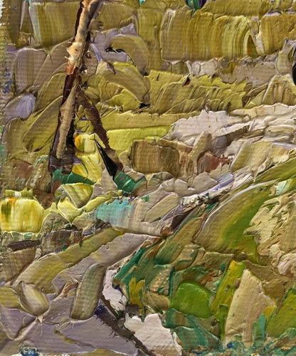 Oil painting We are returning home by Oleksiy Ivanyuk with green impasto brushstrokes