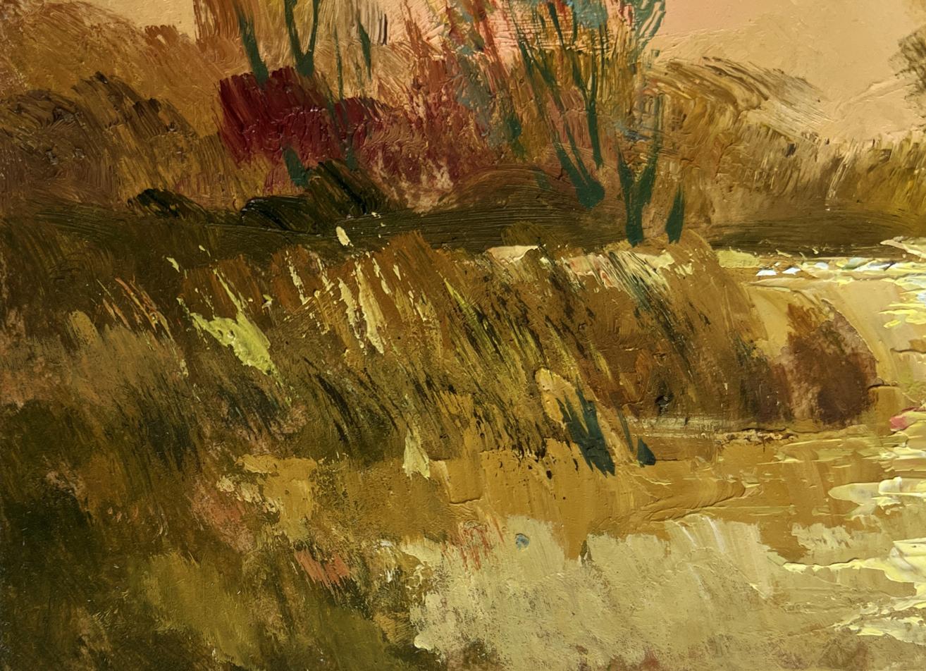 Impressionistic oil painting A quiet evening in orange tones by Yuriy Suprunchuk