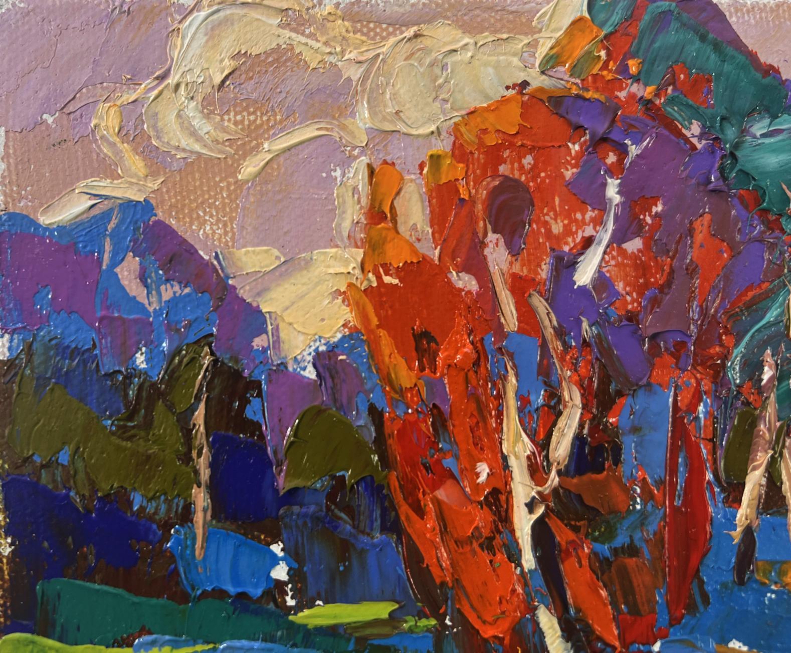 Oil painting Autumn touches the field by Oleksiy Ivanyuk vibrant impasto landscape