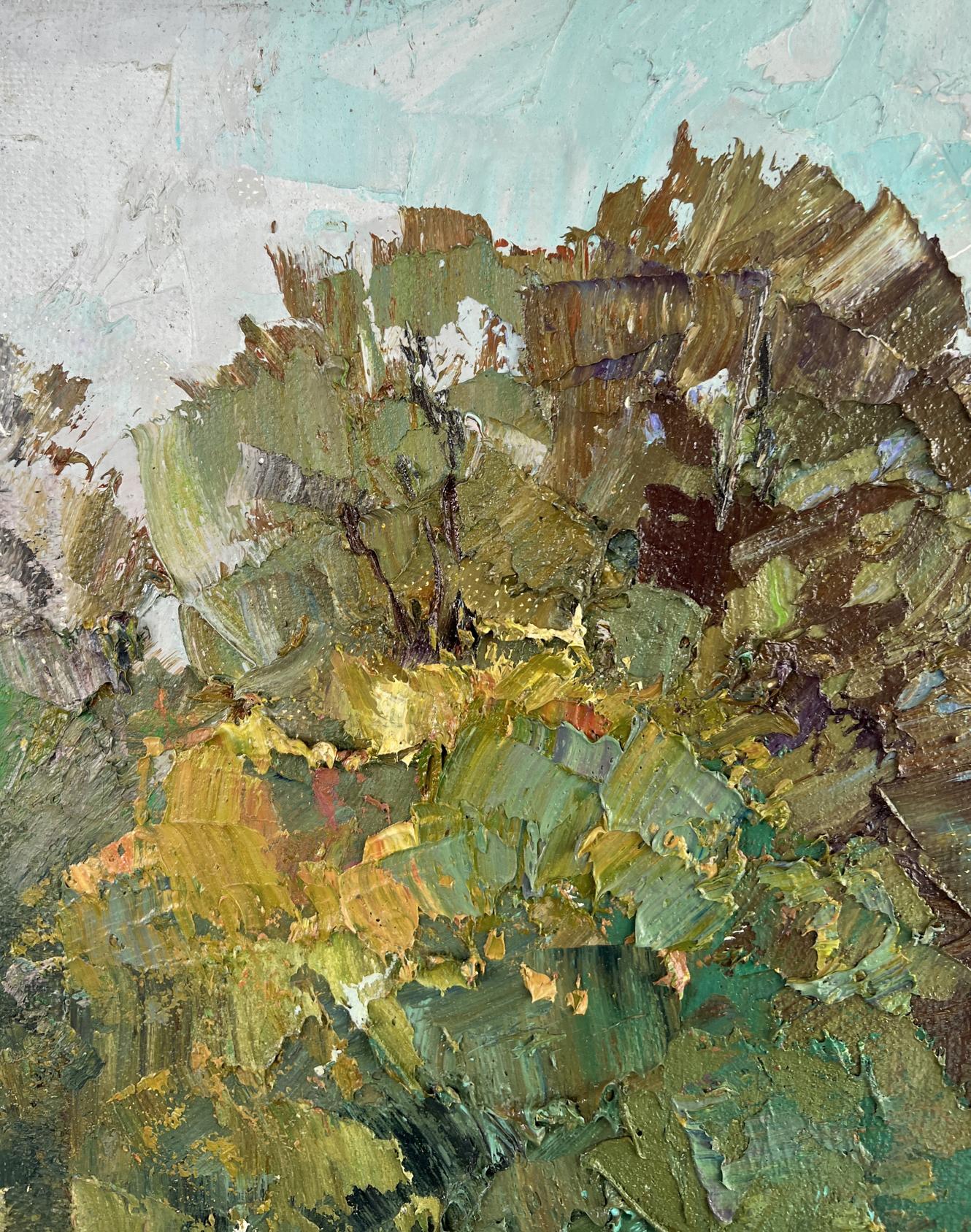 Oil painting Morning embroidered with rays by Boris Serdyuk, textured landscape
